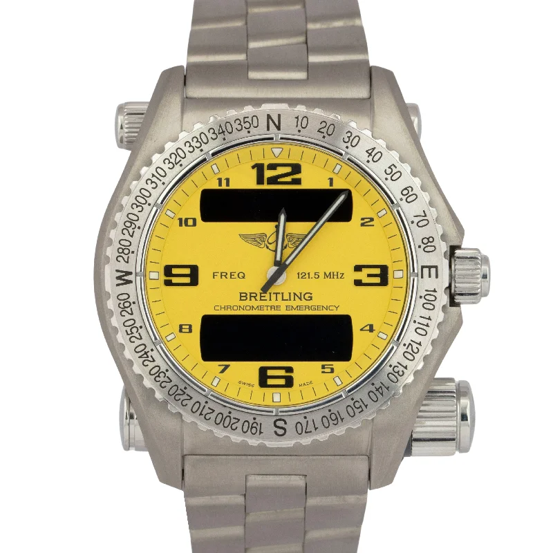 Digital Watches With Step Tracking-MINT Breitling Emergency Chronograph YELLOW Titanium 43mm E76321 Watch BOX