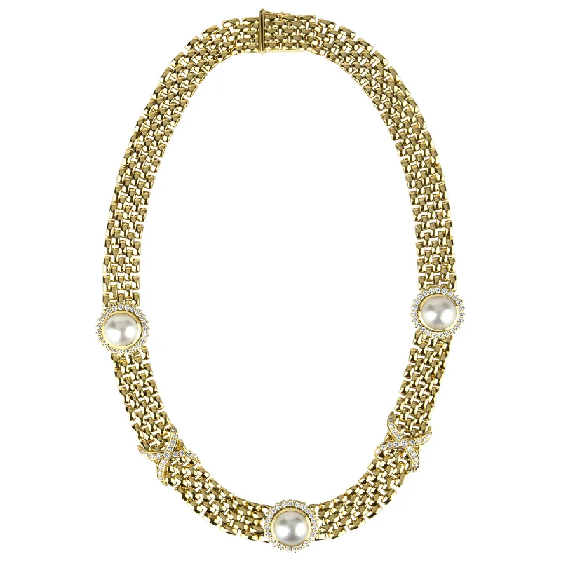 Classic Choker Necklace For Evening Events-Necklace - South Sea Pearl And Diamond