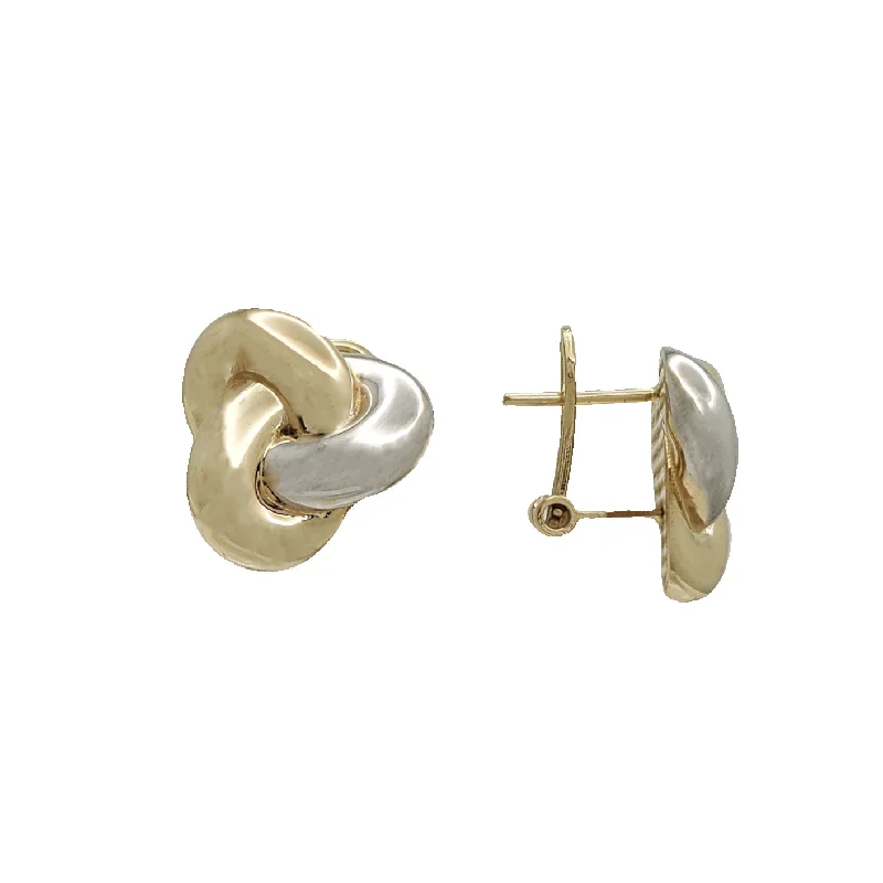 Simple Circle Earrings-Two-Tone Flower Stud Earrings (14K)