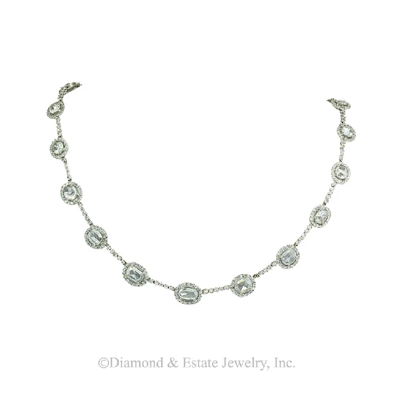 Simple Pearl Necklace For Formal Events-Rose Cut Diamond White Gold Estate Necklace