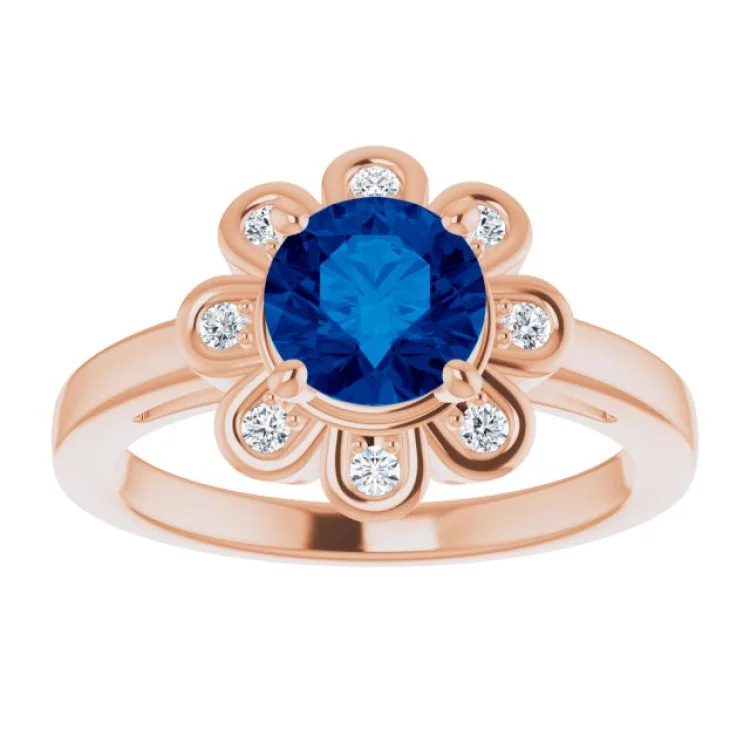 Personalized Wedding Rings For Special Gifts-14K Rose Lab-Grown Blue Sapphire & 1/8 CTW Natural Diamond Ring