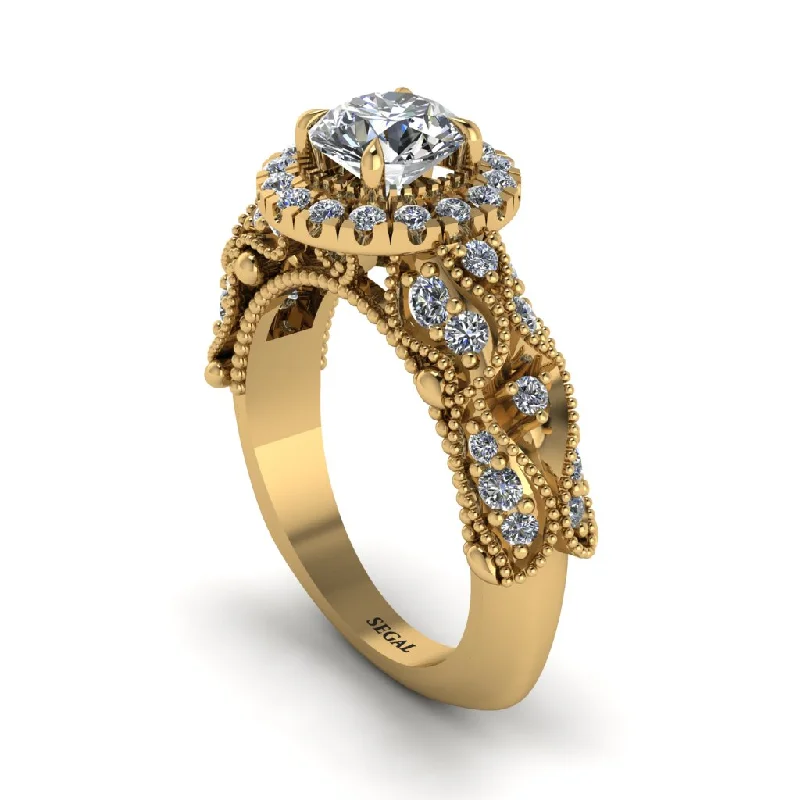 Personalized Gold Engagement Rings For Her-Exclusive Halo Diamond Milgrain Engagement Ring - Kendra No. 1