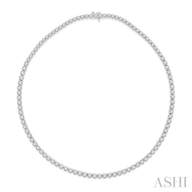 Handcrafted Silver Necklace For Gift Giving-15 ctw Round Cut Diamond Tennis Necklace in 14K White Gold