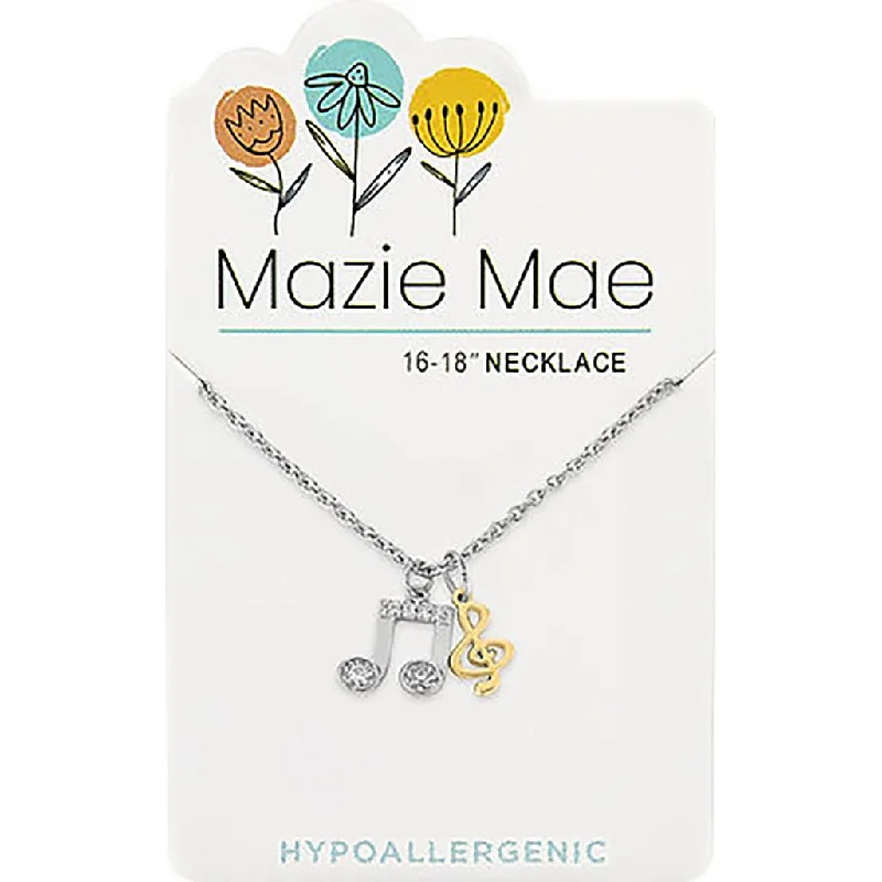 Trendy Silver Necklace For Office Look-Center Court: Silver Two-Toned Music Note Mazie Mae Necklace