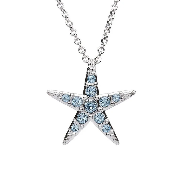 Dainty Diamond Necklace For Elegant Look-Ocean : Starfish Necklace With Aqua Crystals – Medium Size