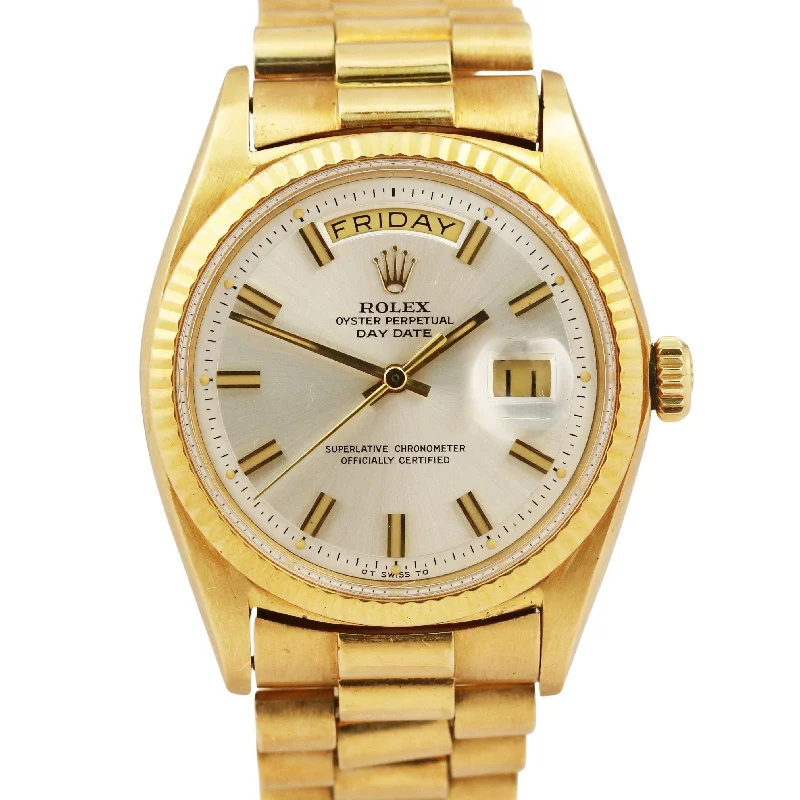 Digital Watches With Health Features-VINTAGE 1969 Rolex Day-Date WIDE BOY DIAL 18K Yellow Gold SILVER 36mm 1803 Watch