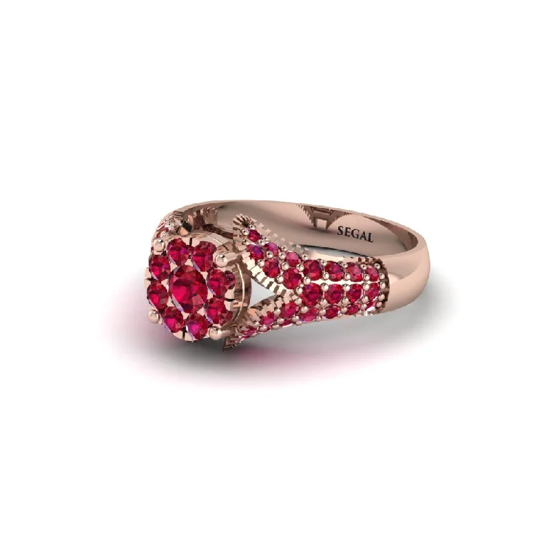 Luxury Diamond Wedding Bands For Couples-Ruby Floral Cluster Engagement Ring  - Penelope No. 56