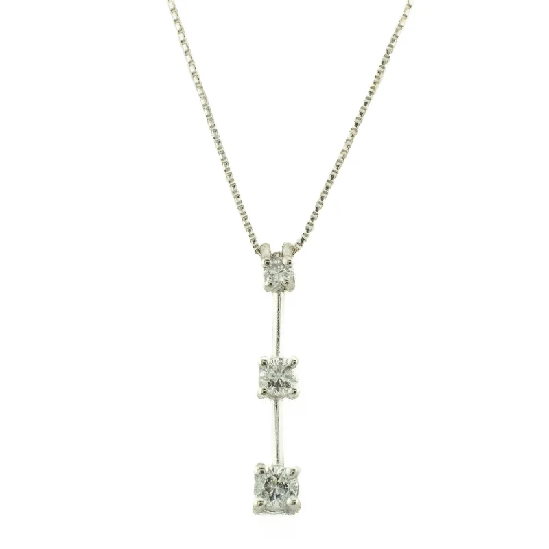 Elegant Necklace With Emerald For Special Events-Round Diamond Journey Pendant 21" Necklace in 14K White Gold