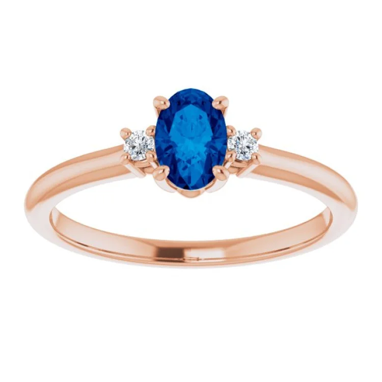 Classic Gold Rings For Elegant Look-14K Rose Lab-Grown Blue Sapphire & .04 CTW Natural Diamond Ring