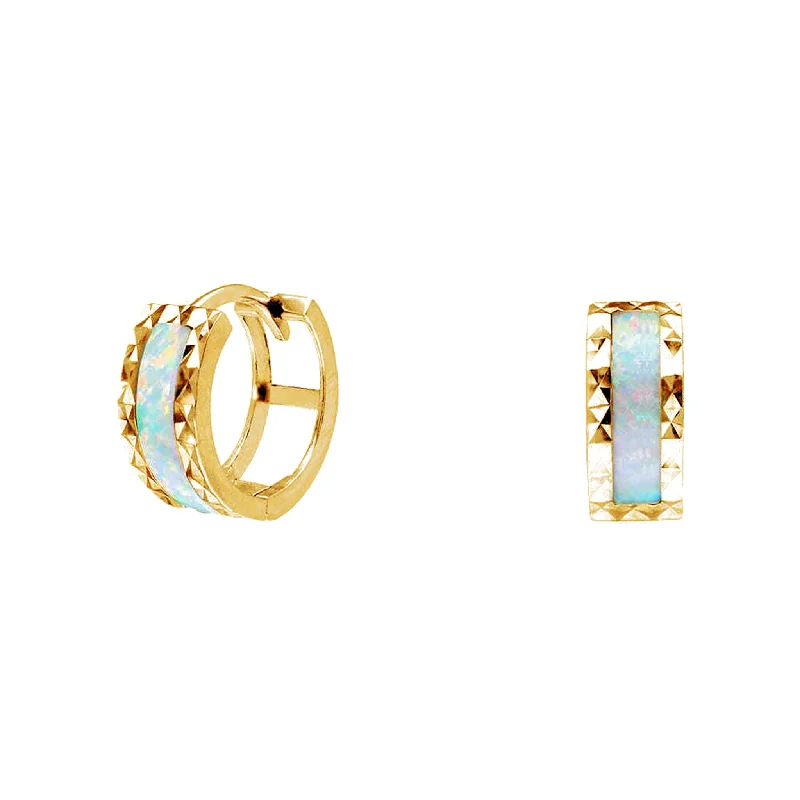 Cool Earrings For Casual Outfits-Faceted Opal Huggie Earrings (14K)