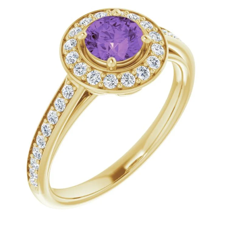 Luxury Diamond Wedding Bands For Couples-14K Yellow Natural Amethyst & 1/3 CTW Natural Diamond Ring