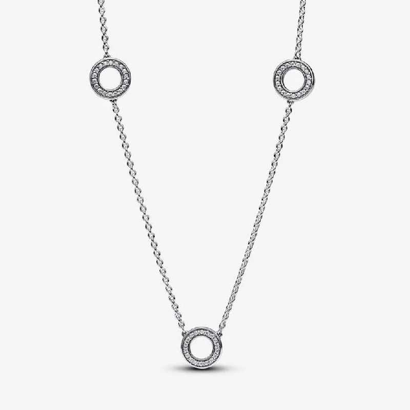 Unique Crystal Necklace For Fashion Lovers-PANDORA : Pavé Circles Chain Necklace - Sterling Silver