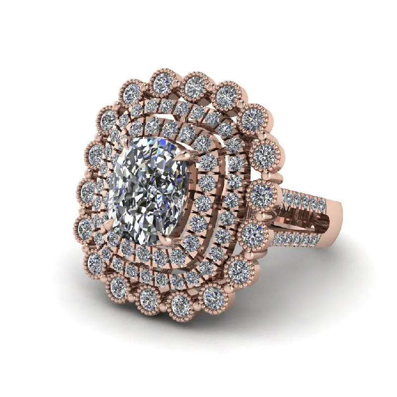 Elegant Promise Rings For Special Occasions-Diamond Multi Halo Oval Engagement Ring - Caitlin No. 2