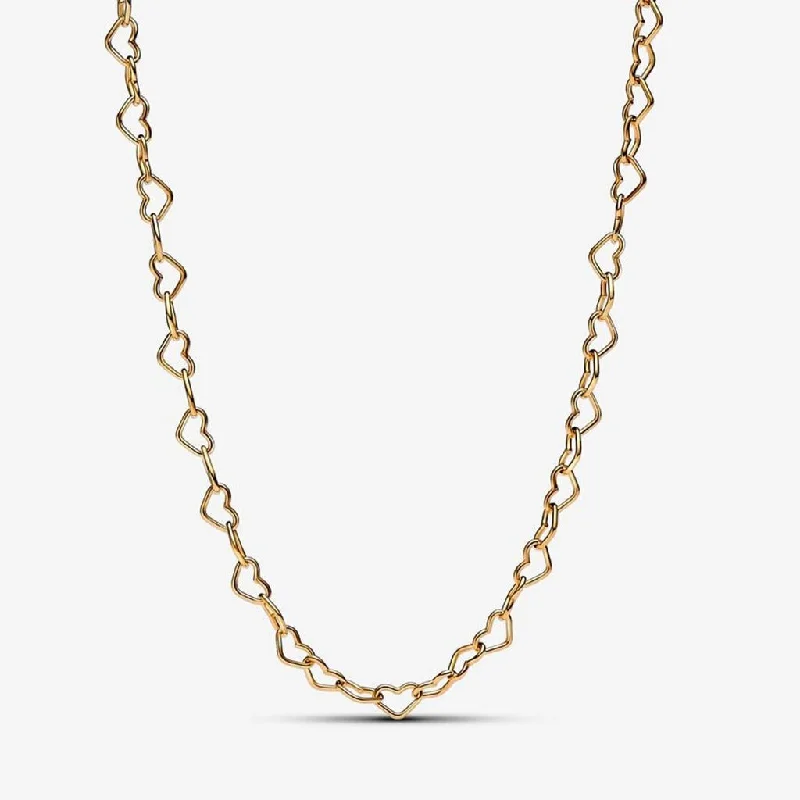 Luxury Diamond Necklace For Proposal Gifts-PANDORA : Linked Hearts Collier Necklace-Gold