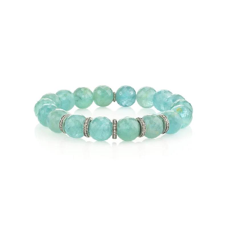 Vintage Metal Bracelets For Men-Aquamarine Beaded Bracelet with 5 Diamond Rondelles - 10mm B0001894