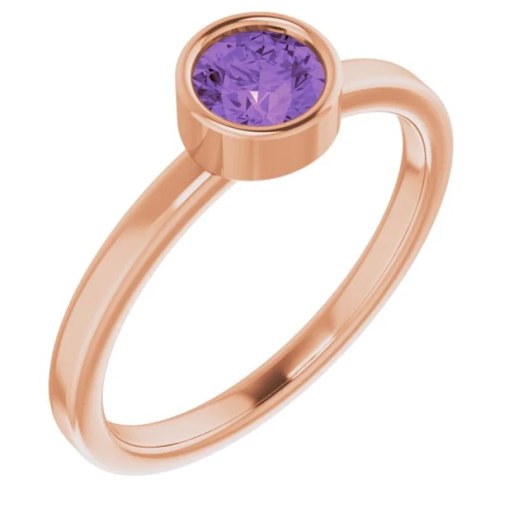 Luxury Silver Rings For Bridal Jewelry-14K Rose 5 mm Natural Amethyst Ring