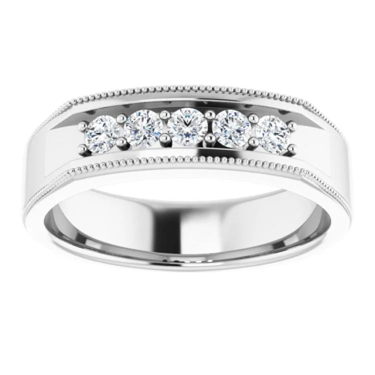 Classic Wedding Rings For Elegant Brides-14K White 3/8 CTW Natural Diamond Milgrain Band