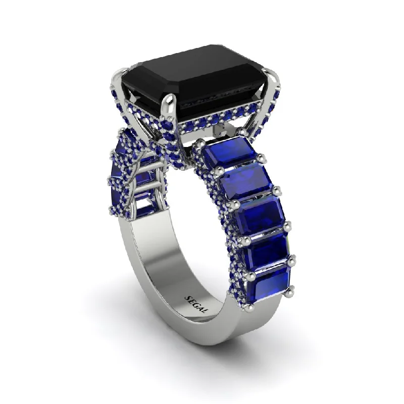 Elegant Promise Rings For Special Occasions-Luxury Emerald Cut Black Diamond Engagement Ring - Nadia No. 69