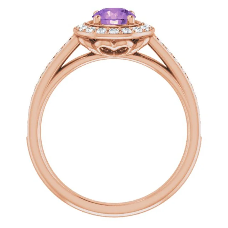 Elegant Stackable Rings For Fashionistas-14K Rose Natural Amethyst & 1/3 CTW Natural Diamond Ring