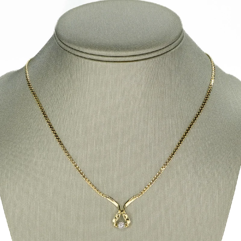 Modern Geometric Necklace For Fashionistas-0.1ct Round Diamond Solitaire 16" Necklace in 14K Yellow Gold