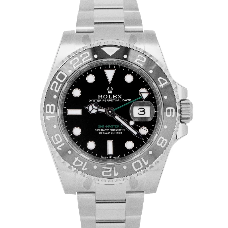 Leather Strap Watches With Unique Designs-DEC 2024 PAPERS Rolex GMT-Master II BRUCE WAYNE Watch 126710 GRNR BOX