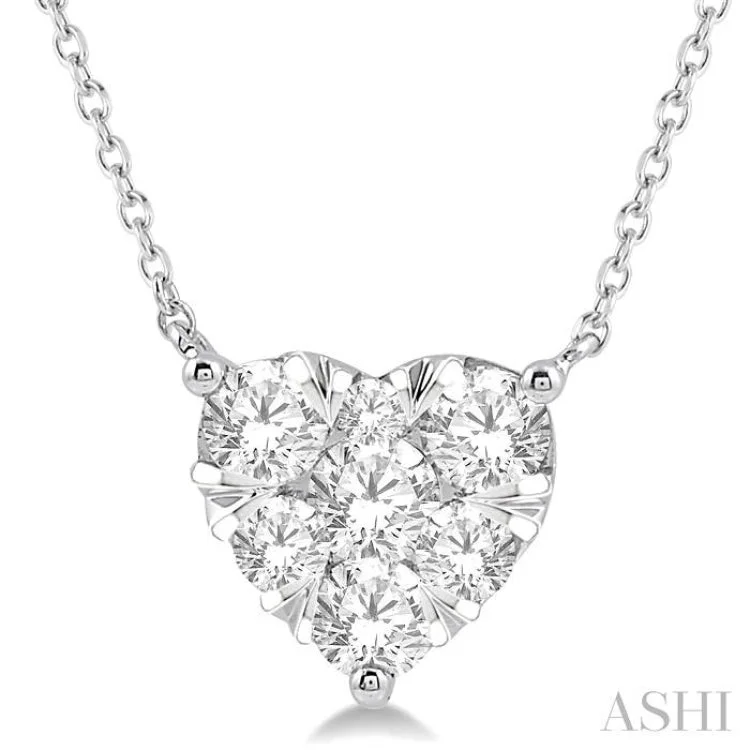 Simple Name Necklace For Casual Wear-1 Ctw Lovebright Diamond Heart Necklace in 14K White Gold