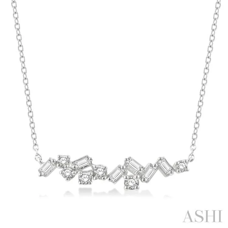 Minimalist Necklace With Pendant For Work-1/3 Ctw Baguette and Round Cut Diamond Scatter Necklace in 14K White Gold