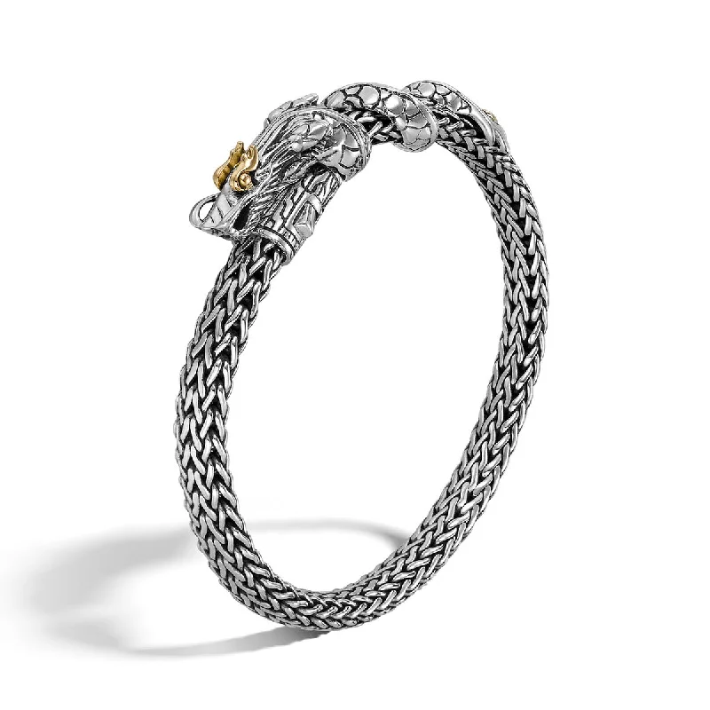 Stainless Steel Bracelets For Women-Legends Naga Gold and Silver Two Tone Dragon Station Small Silver Bracelet