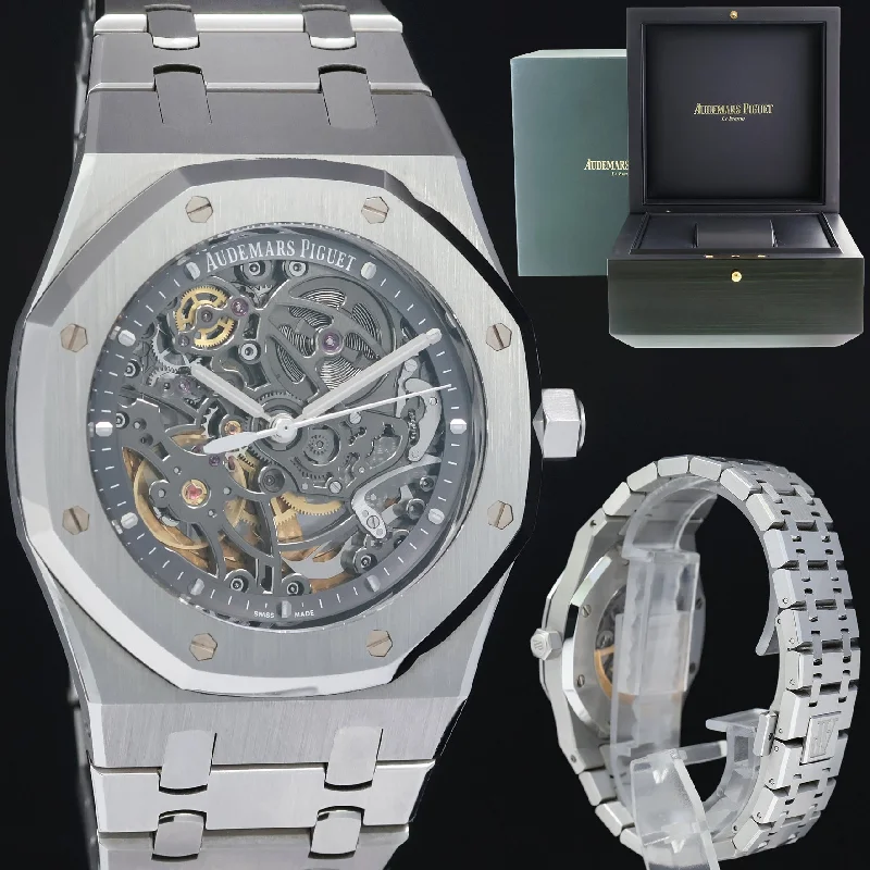 Elegant Women’s Watches For Evening Events-Mint Audemars Piguet Royal Oak Open Work Skeleton 39mm Steel 15305ST Watch Box