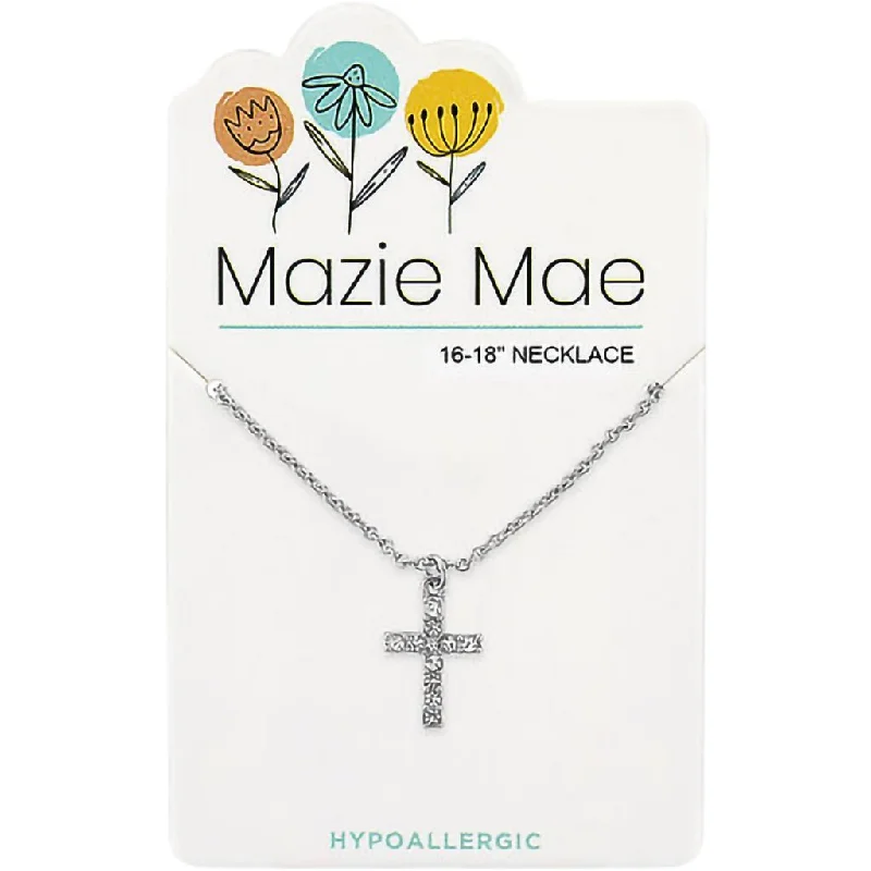 Personalized Gold Necklace For Women-Center Court: Silver CZ Cross Mazie Mae Necklace