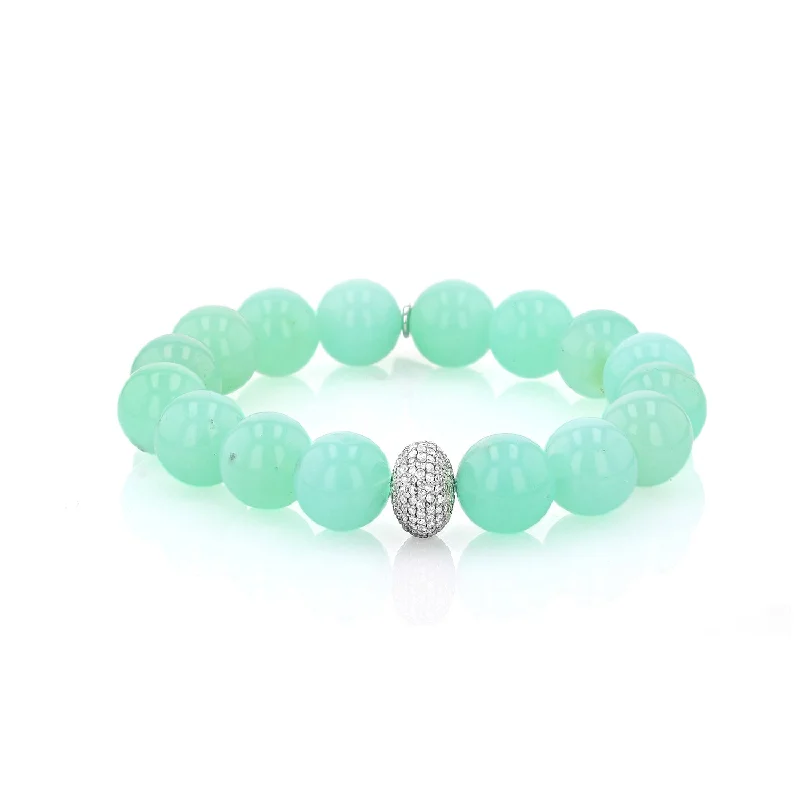 Wrap Bracelets For Women-Chrysoprase Bead Bracelet with Diamond Donut - 11mm : B0003800