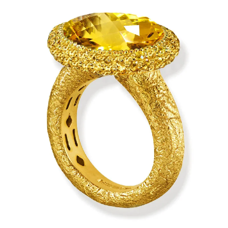 Trendy Stackable Rings For Jewelry Lovers-Gold Cocktail Ring With Honey Citrine