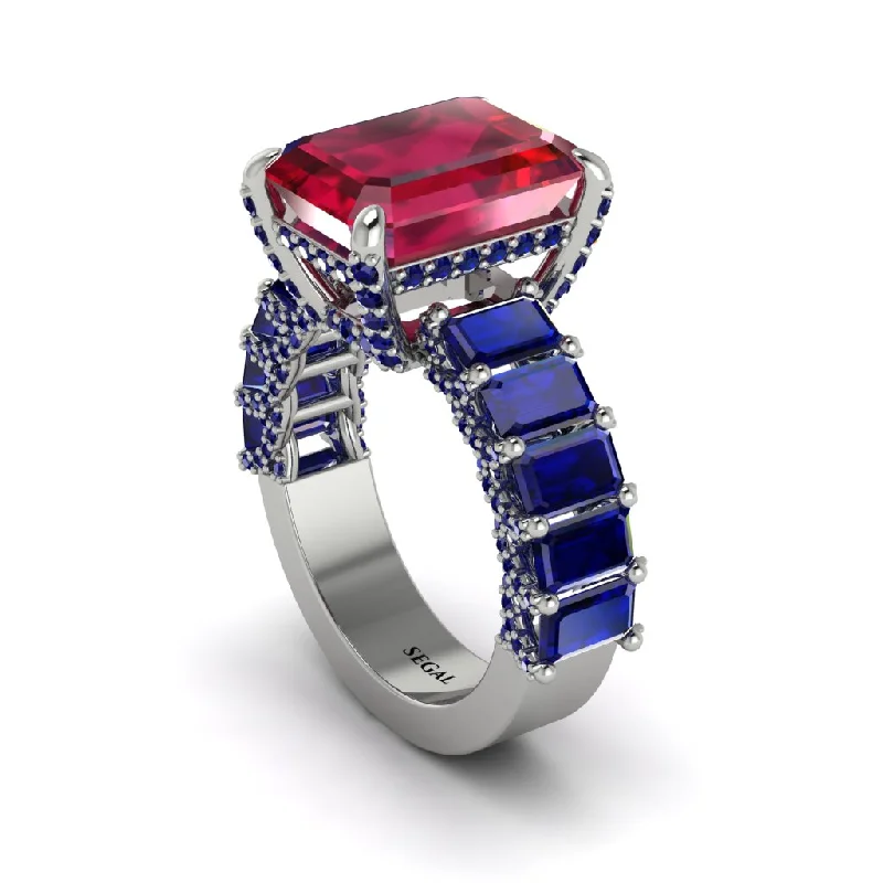 Elegant Gold Rings For Engagement Day-Luxury Emerald Cut Ruby Engagement Ring - Nadia No. 72