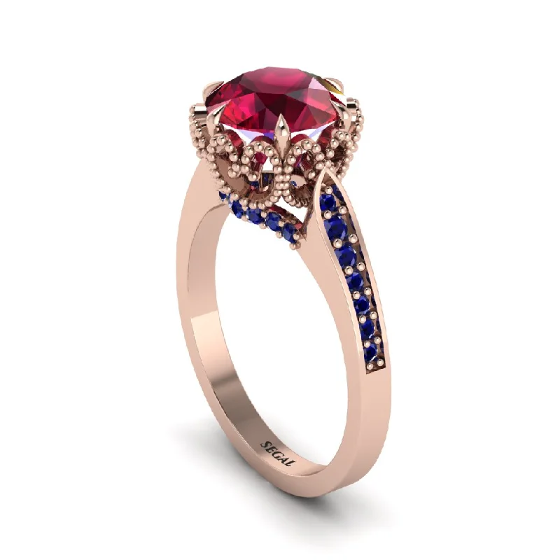 Unique Gold Rings For Wedding Day-Ruby Milgrain Engagement Ring - Yara No. 71