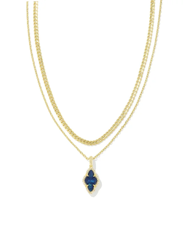 Handmade Crystal Necklace For Wedding Guests-Kendra Scott : Abbie Gold Pave Frame Multi Strand Necklace in Navy Abalone