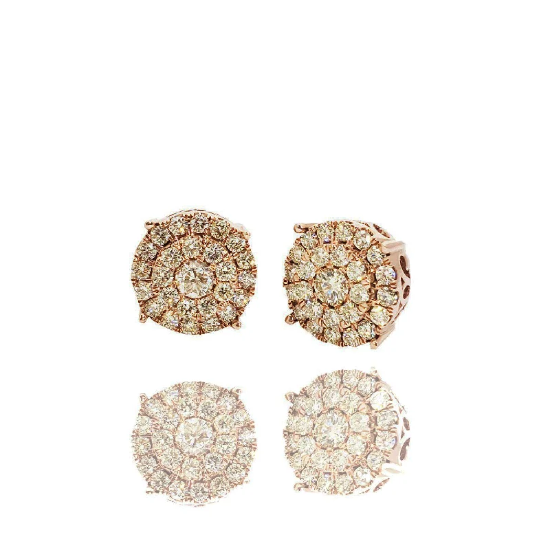 Elegant Statement Earrings For Weddings-Grand Cluster Diamond Stud Rose Gold Earrings (14K)