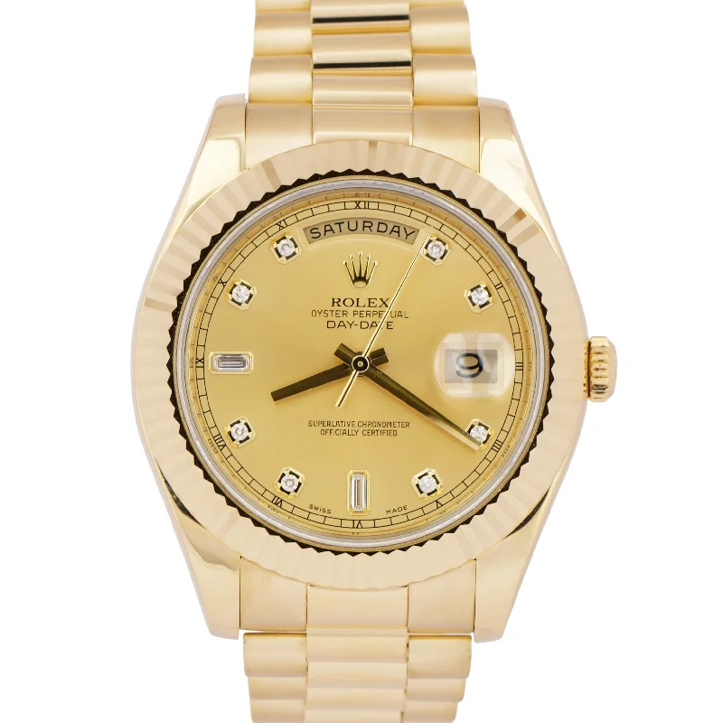 High-End Sports Watches For Men-MINT PAPERS Rolex Day-Date II 41mm CHAMPAGNE DIAMOND 18K Yellow Gold 218238 BOX