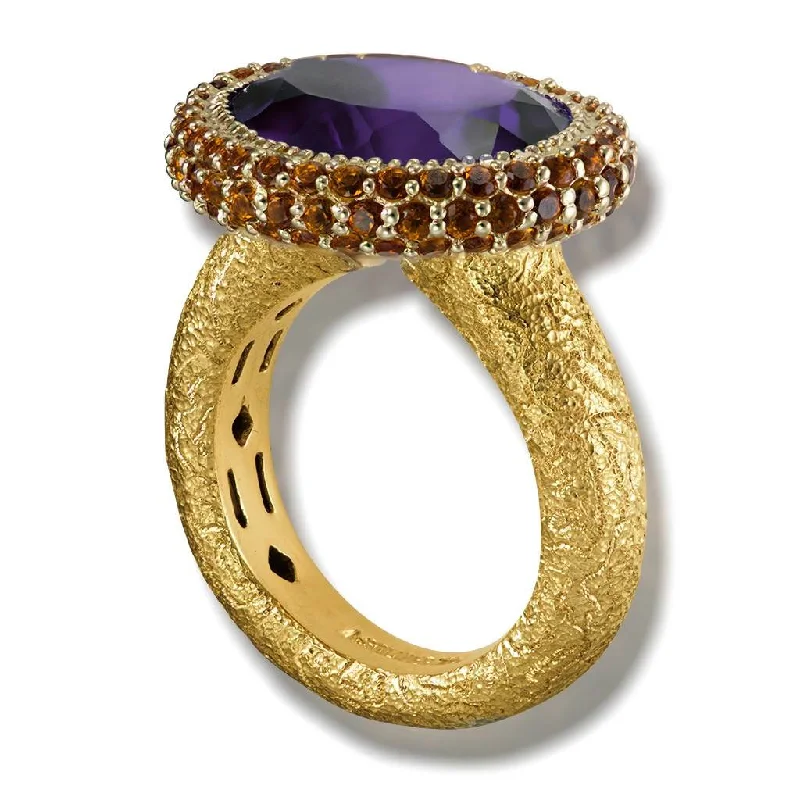 Custom Stacking Rings For Wedding Gifts-Gold Cocktail Ring with Amethyst & Madeira Citrine