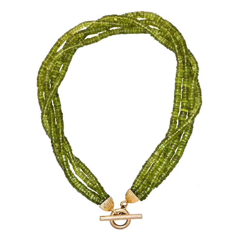 Luxury Beaded Necklace For Weddings-Toggle Necklace - Peridot and Diamond