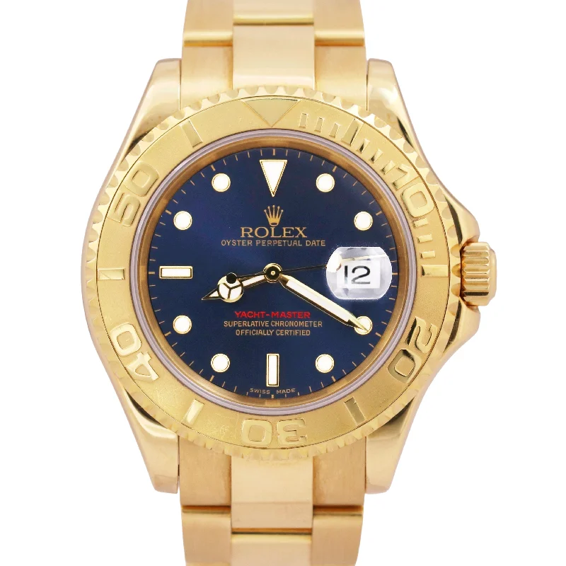 Waterproof Sports Watches For Women-UNPOLISHED Rolex Yacht-Master BLUE 18K Yellow Gold 40mm NO-HOLES 16628 Watch