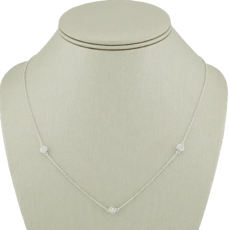 Simple Silver Necklace For Casual Outfits-0.33ctw Diamond Bezel Set Stationed 18" Necklace in 14K White Gold