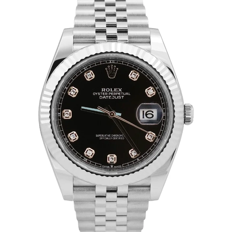 Designer Watches For Watches Collectors-MINT 2024 PAPERS Rolex DateJust 41mm BLACK DIAMOND 18K JUBILEE Fluted 126334 BOX