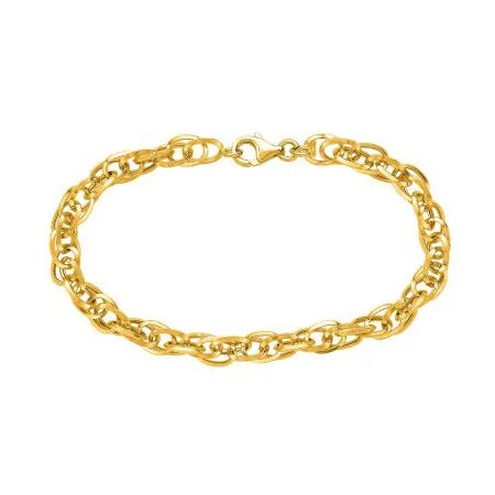 Classic Leather Bracelets-Double Link Lightweight Bracelet, 14K Yellow Gold