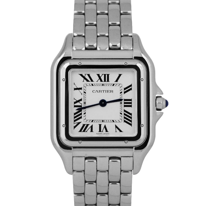 Watches With Long Battery Life-NEW PAPERS Cartier Panthere Large Steel White Roman 31mm Watch 4575 WSPN0011 BOX