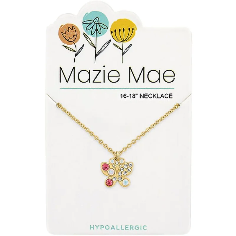 Personalized Bar Necklace For Family Gifts-Center Court: Gold Opal & Vintage Rose Butterfly Mazie Mae Necklace