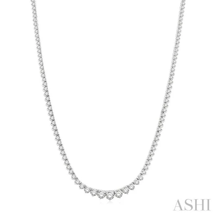 Trendy Layered Necklace For Stylish Look-7 ctw Riviera Round Cut Diamond Necklace in 14K White Gold