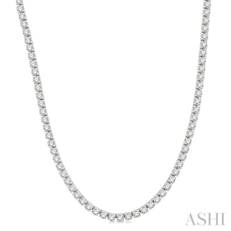 Modern Geometric Necklace For Elegant Style-10 ctw Round Cut Diamond Tennis Necklace in 14K White Gold