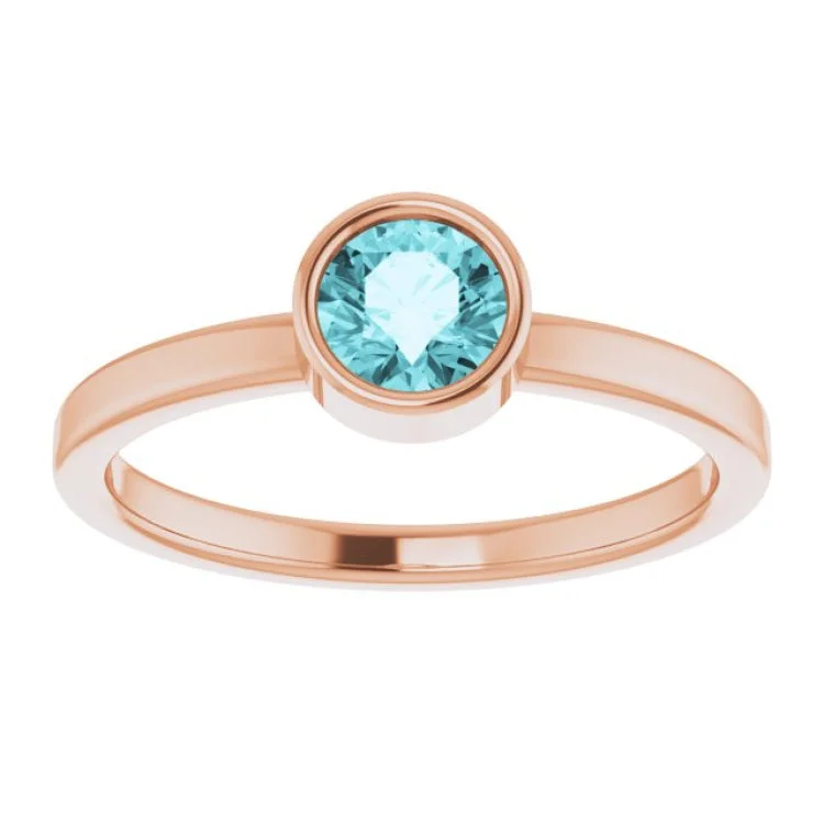 Custom Birthstone Rings For Anniversary Gifts-14K Rose 5 mm Natural Blue Zircon Ring