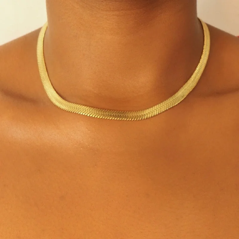 Trendy Chain Necklace For Casual Wear-Jamila 18ct Gold Plated Stainless Steel Snake Choker Necklace