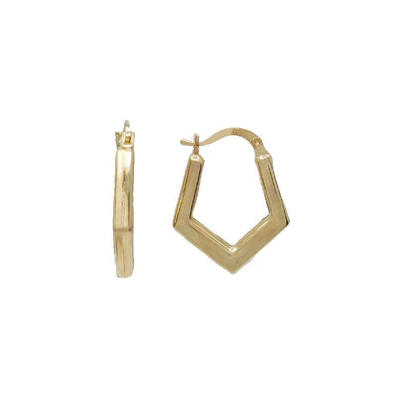 Unique Feather Earrings-Plain Polygon Hoop Earrings (14K)